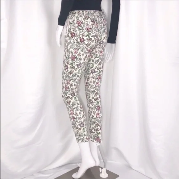 L’Agence Cream Floral Print Margot Skinny Cropped Jeans Sz25 Zip Fly ButtonClose - Picture 8 of 16
